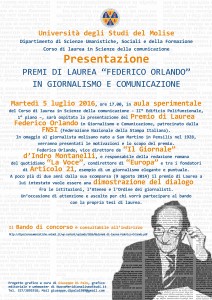 Locandina presentazione premi di laurea 'F. Orlando'