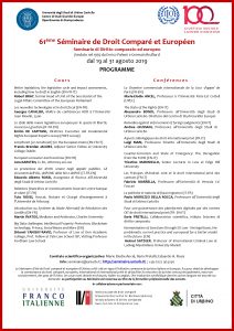 Programma seminario in Diritto Comparato 2019, Università di Urbino